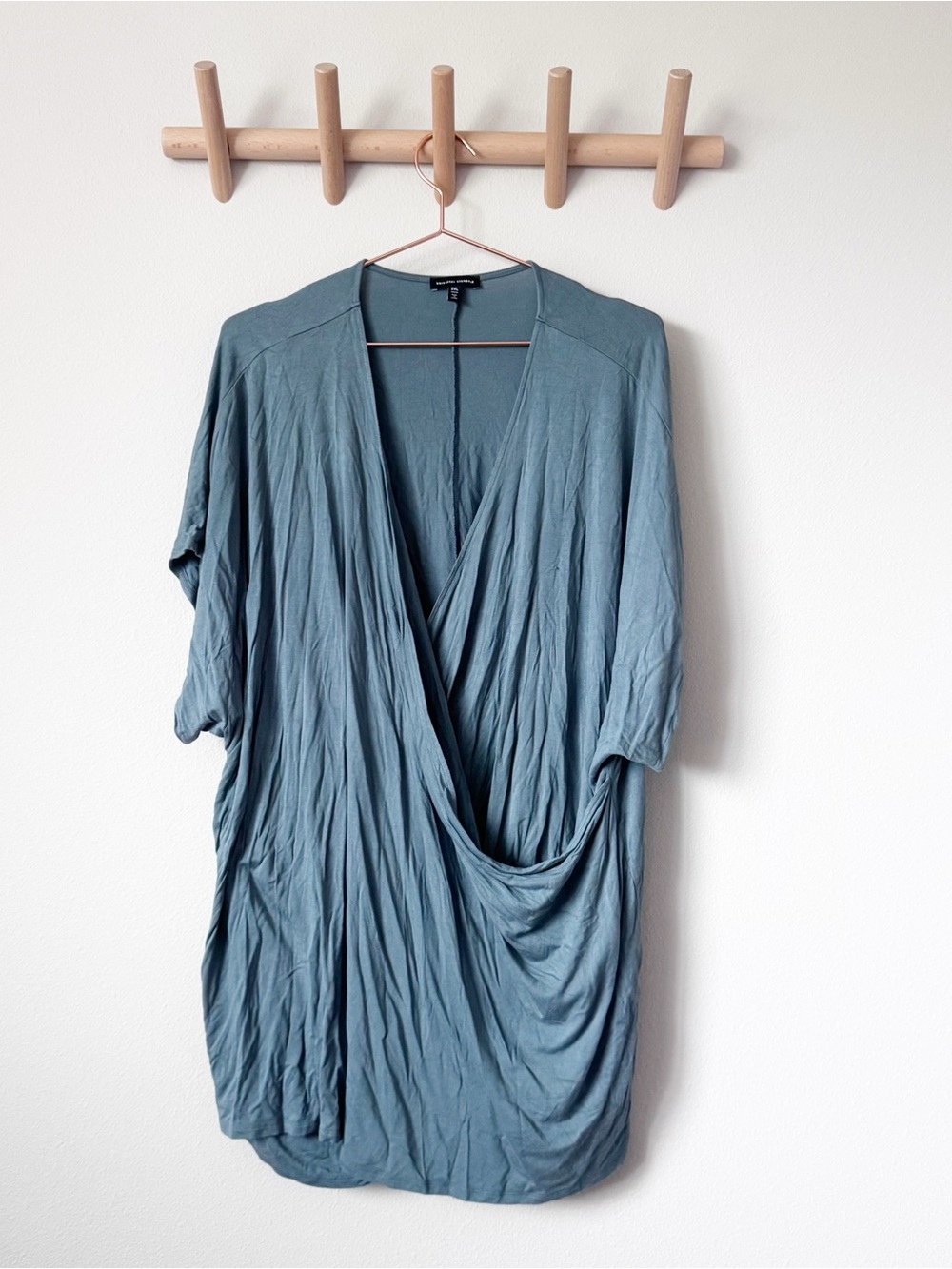 Universal Standard Draped V-Neck Midi Dress in Dusty Teal